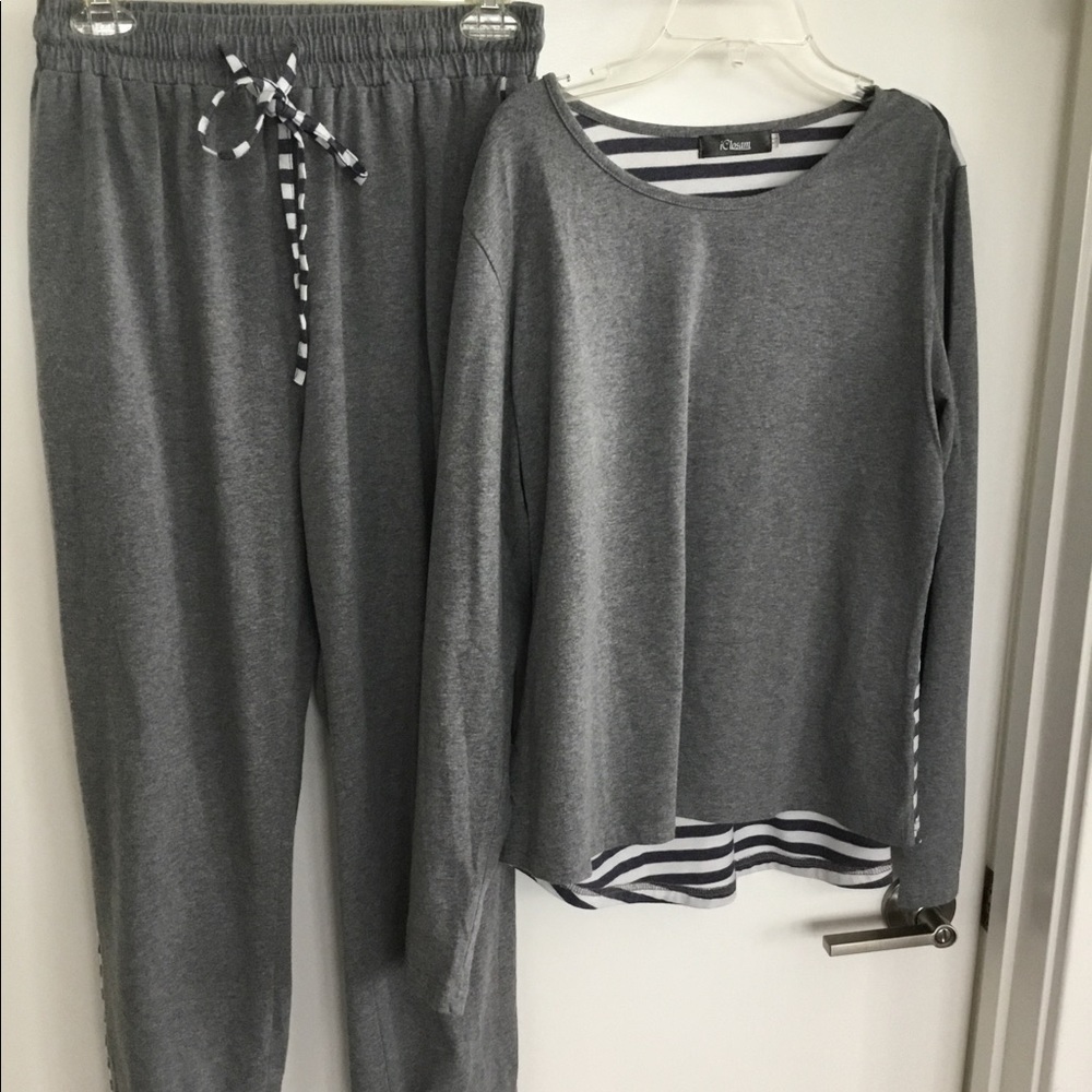 iClosam Gray / Blue Pajama Set 2 Side pockets Drawstring . Size Medium $40